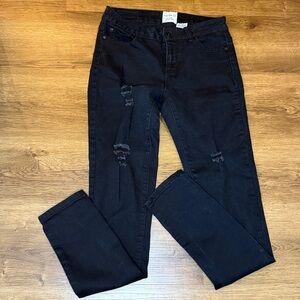 American Blue Premium Denim Jeans Juniors 7 Black Distressed Ripped Skinny